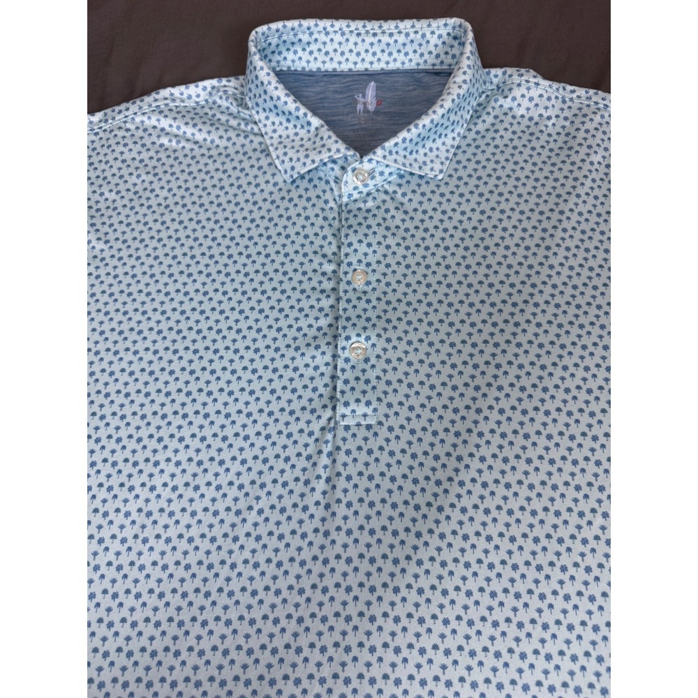 johnnie-O Featherweight Men XXL Light Blue Palm Tree Print Golf Polo UPF 50